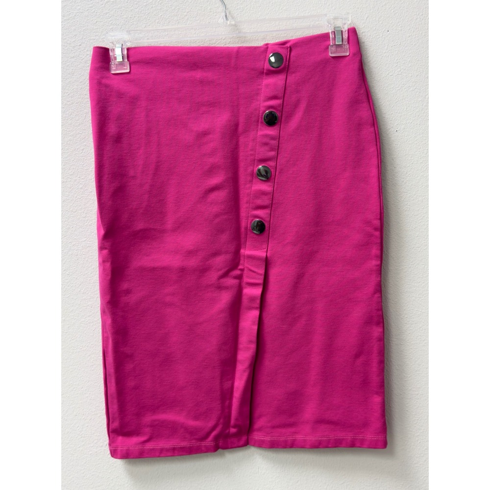 Messini Pencil Skirt Womens Medium Fuchsia Pink Button Faux Wrap Professional